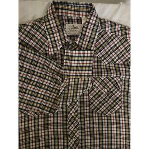 Prior Western Mens Medium Plaid  Cowboy Pearl Snap Button Down Shirt Long Sleeve